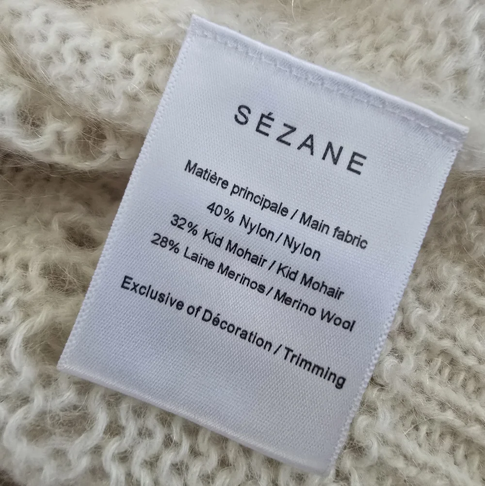 SÉZANE Dereck Fancy Knit Mohair Pointelle Cardigan Ivory Ecru S Like New RARE - Picture 11 of 12